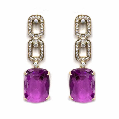 Palestro Milano Orecchini Base Gold - Pietra Fucsia Catena di pavè con smeraldo