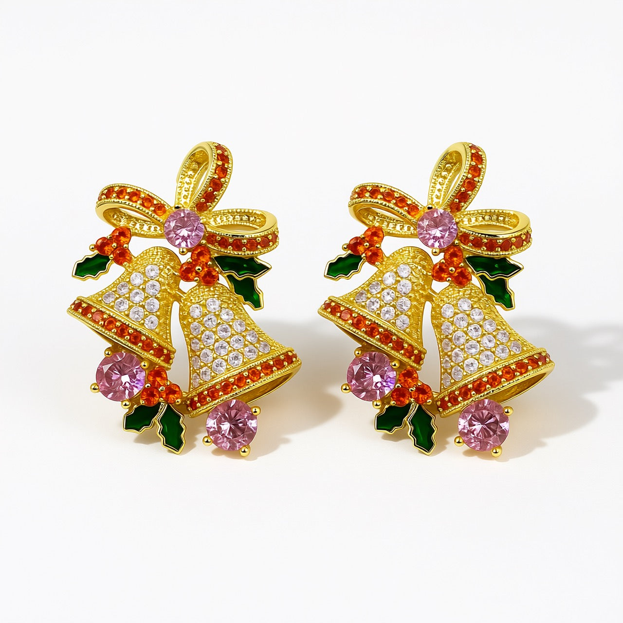 Palestro Milano Orecchini Base Gold / Pink-Arancio Campanelle di zirconi Argento 925