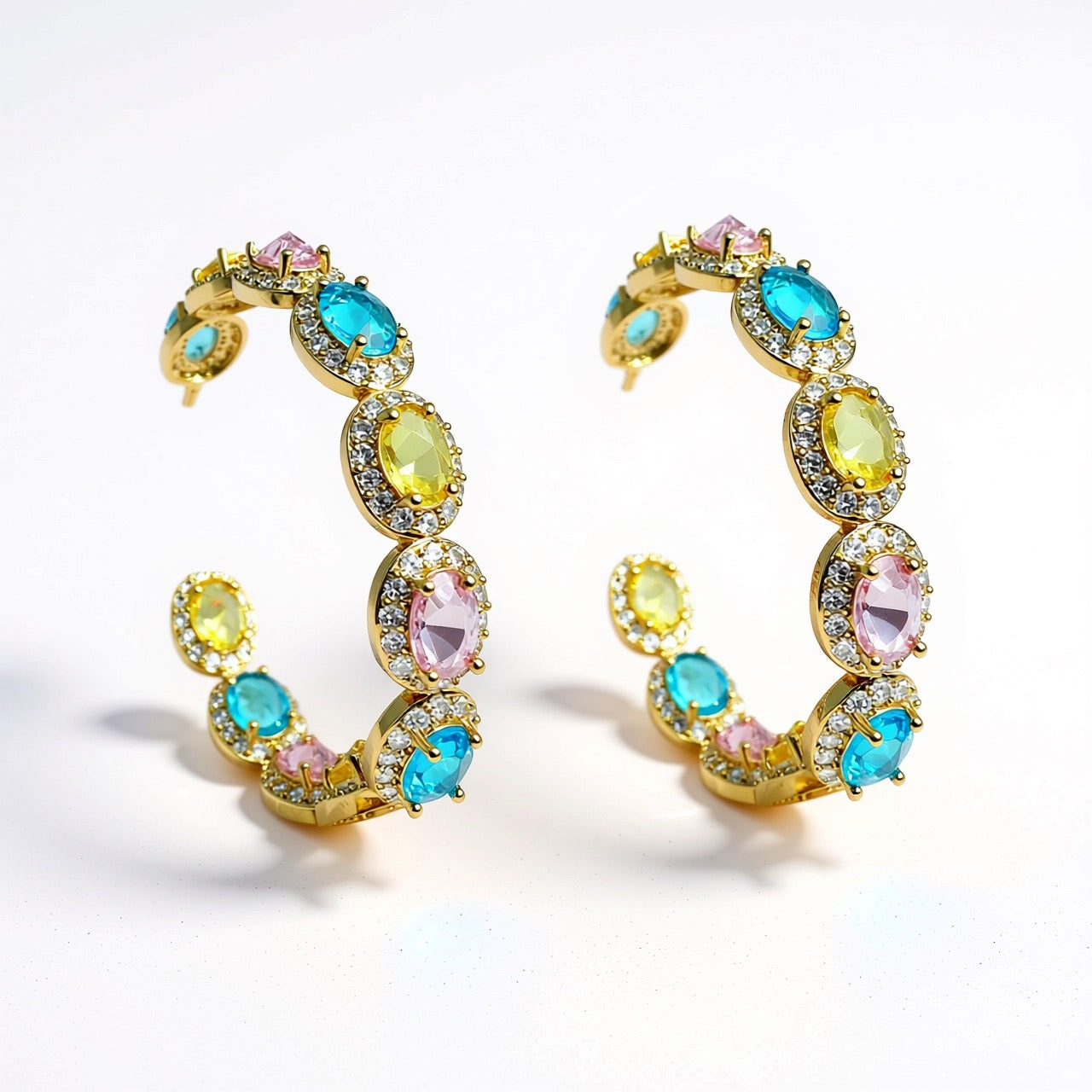 Palestro Milano Orecchini Base Gold / Pink/Giallo/Azzurro Boccoli di cristallo