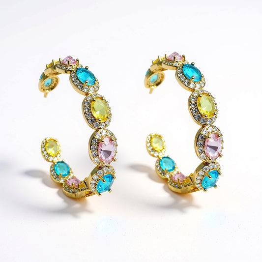 Palestro Milano Orecchini Base Gold / Pink/Giallo/Azzurro Boccoli di cristallo