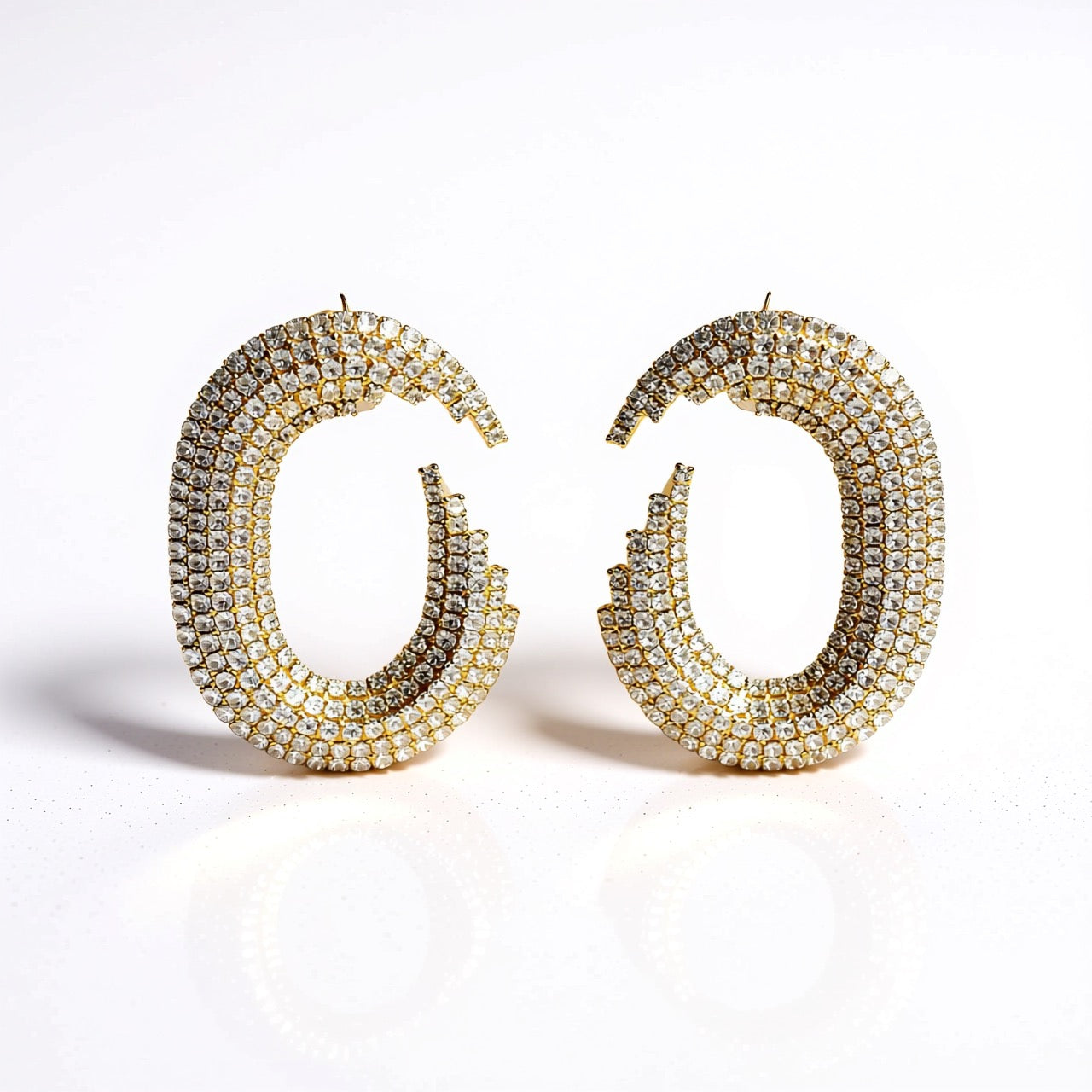 Palestro Milano Orecchini Base gold Semicerchi cristallo di pavè