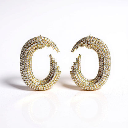 Palestro Milano Orecchini Base gold Semicerchi cristallo di pavè