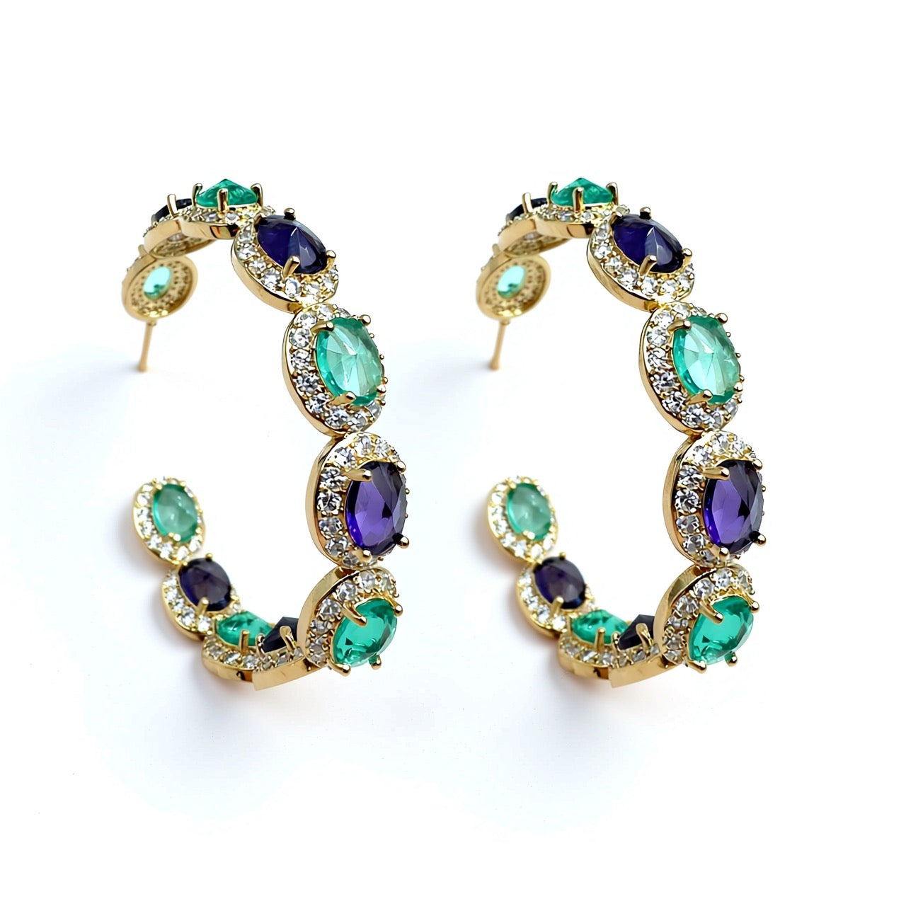 Palestro Milano Orecchini Base RoseGold / Viola/Azzurro Boccoli di cristallo