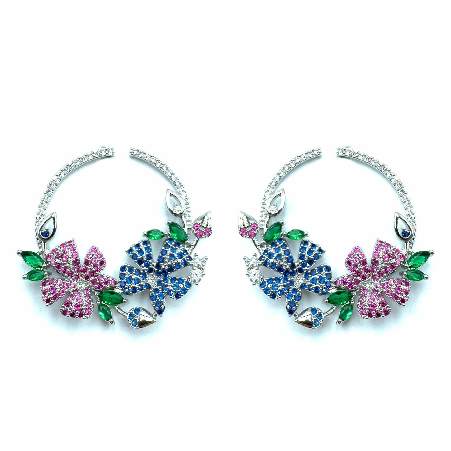 Palestro Milano Orecchini Base Silver Cerchi con Fiorellini Pavè