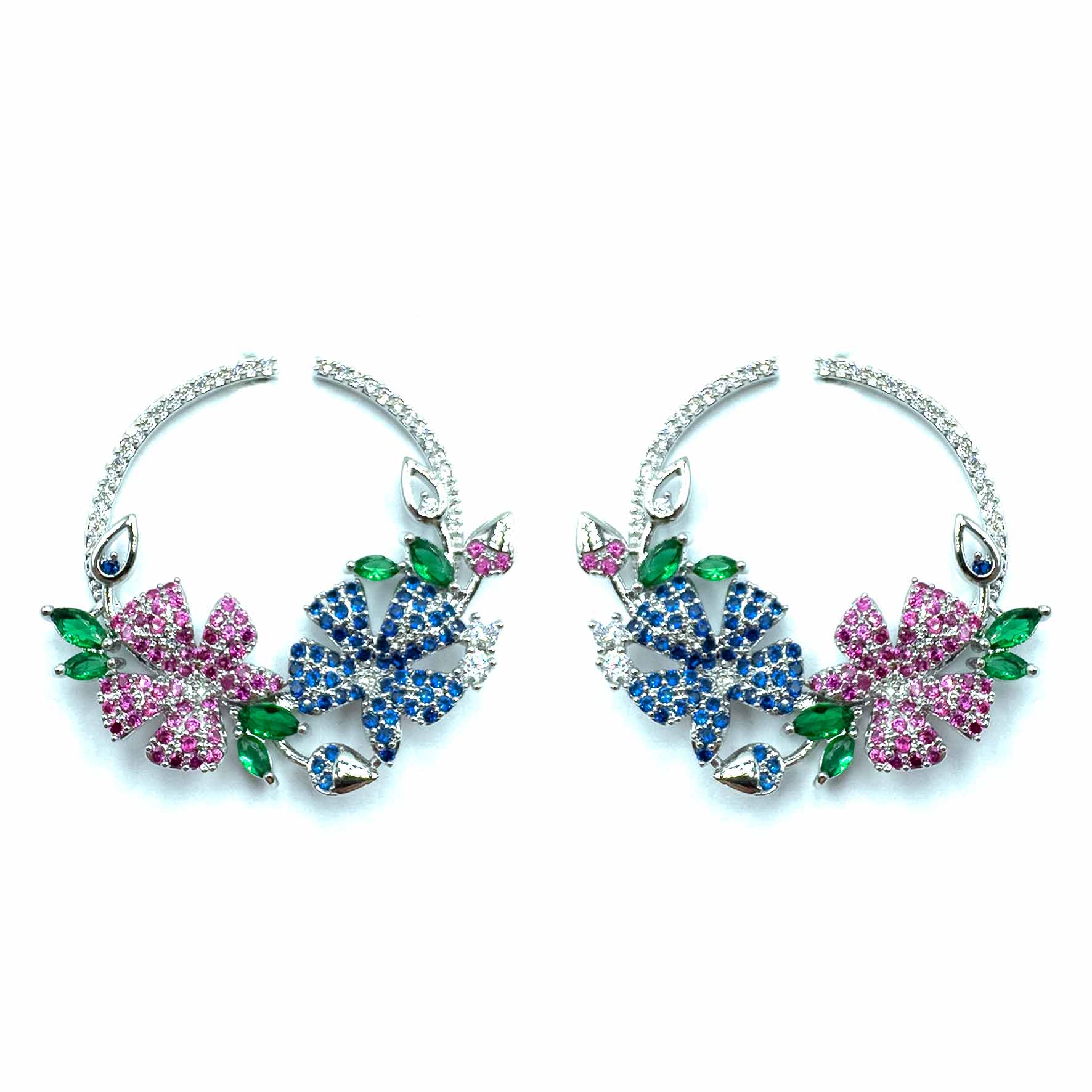 Palestro Milano Orecchini Base Silver Cerchi con Fiorellini Pavè