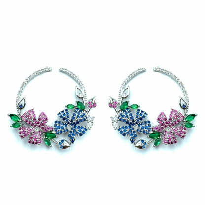 Palestro Milano Orecchini Base Silver Cerchi con Fiorellini Pavè