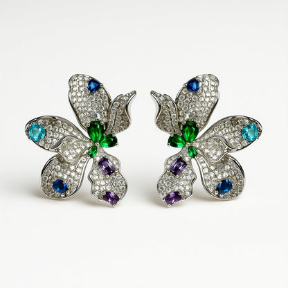 Palestro Milano Orecchini Base Silver-Colorato Petali di pavè e cristalli Arlecchino