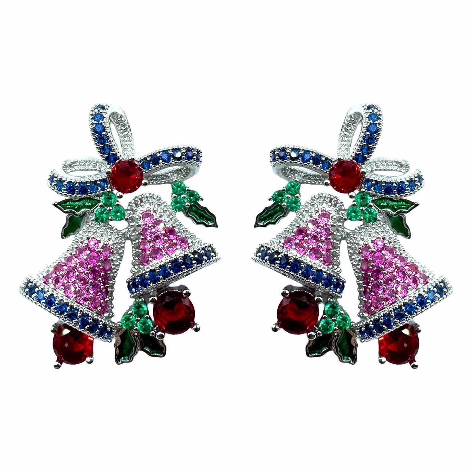 Palestro Milano Orecchini Base Silver / Fucsia Campanelle di zirconi Argento 925