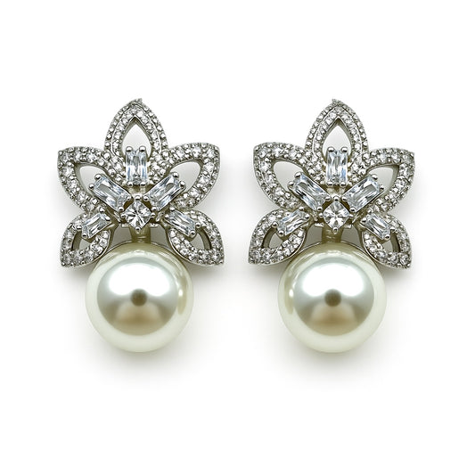 Palestro Milano Orecchini Base Silver Perla con stella di pavè - Big edition