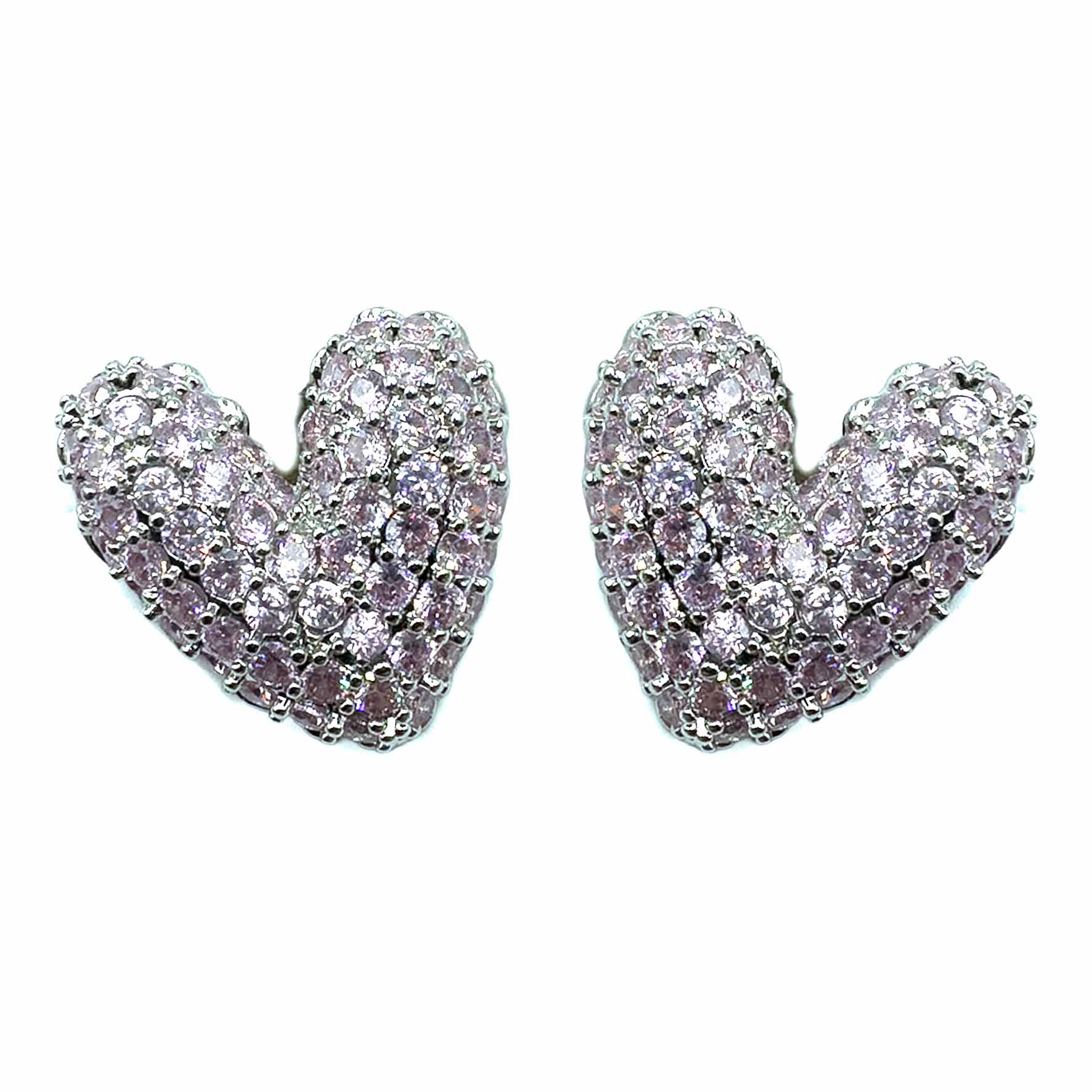 Palestro Milano Orecchini Base Silver Pink Cuore di Pavè
