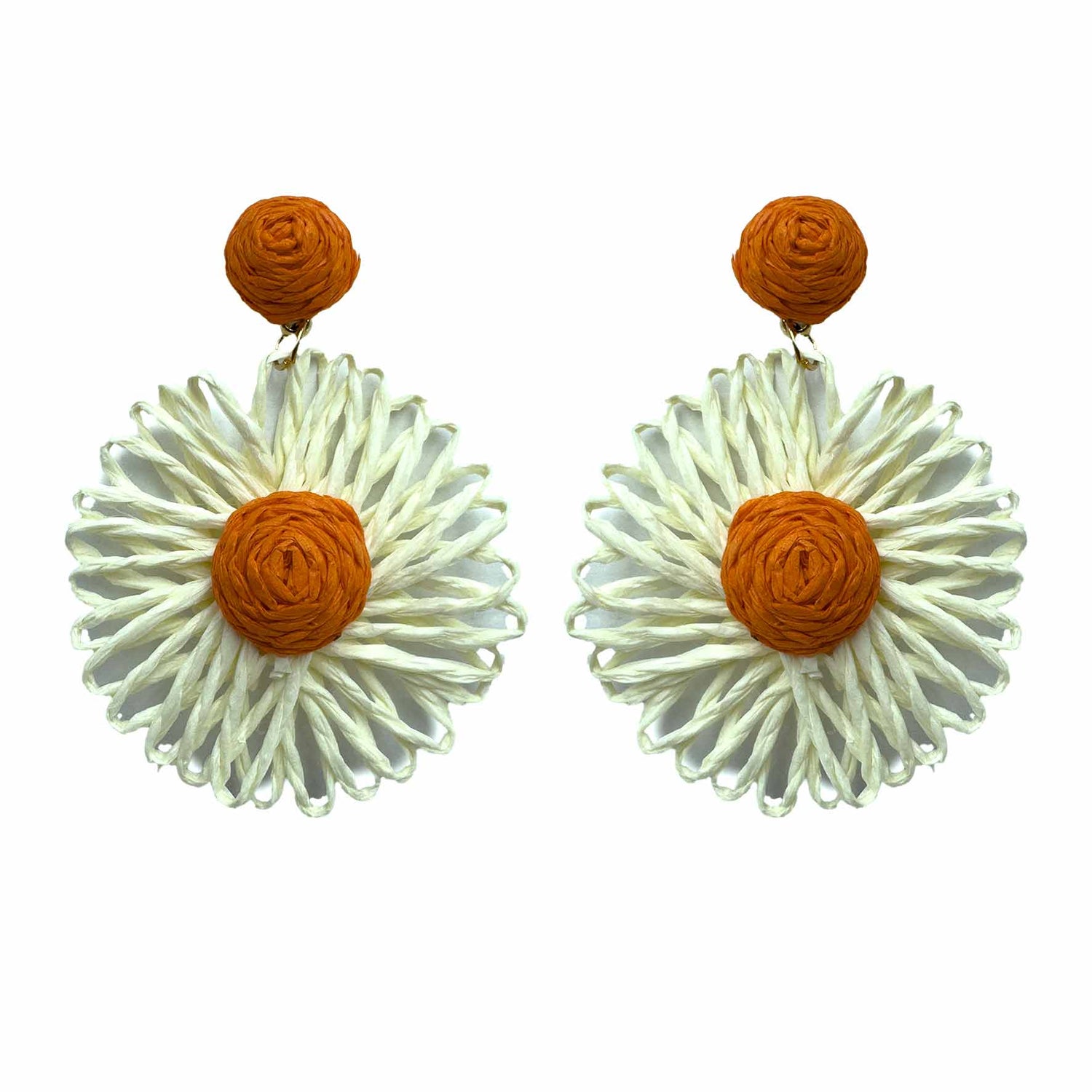 Palestro Milano Orecchini Bianco-Arancio Girasoli colorati in rafia
