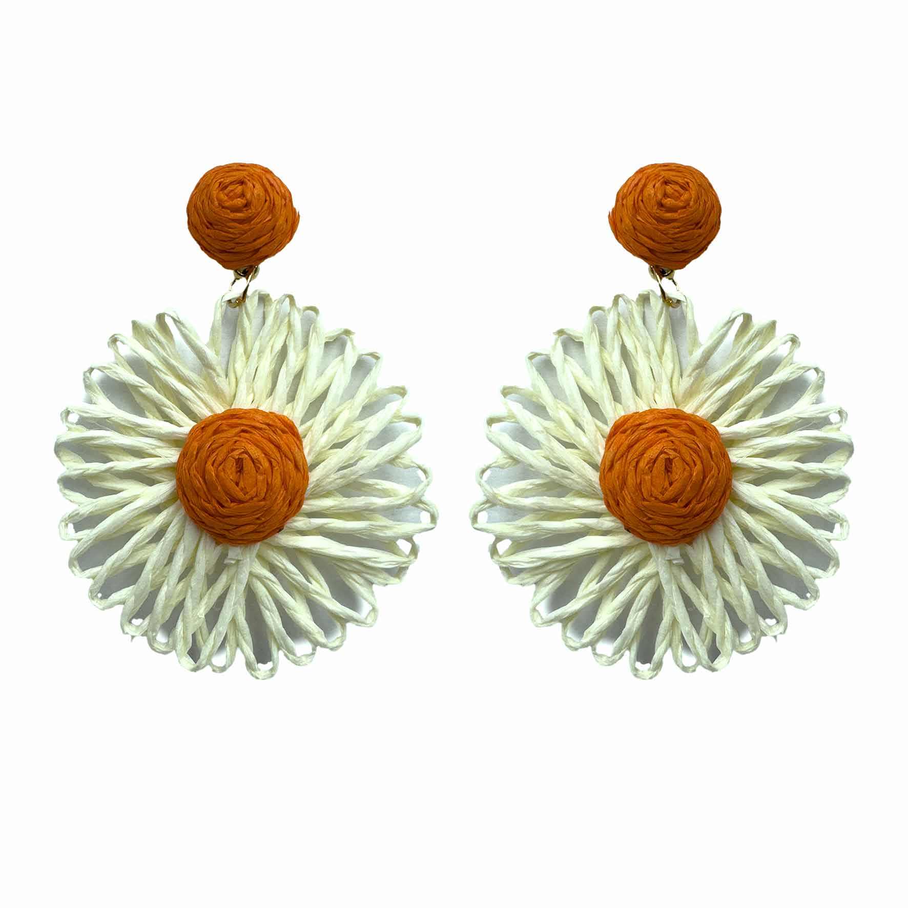 Palestro Milano Orecchini Bianco-Arancio Girasoli colorati in rafia