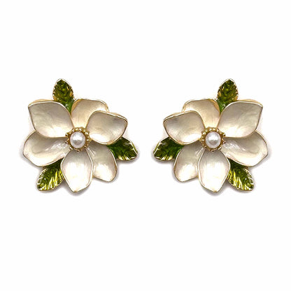Palestro Milano Orecchini Bianco Fiore con perlina e fogliolina