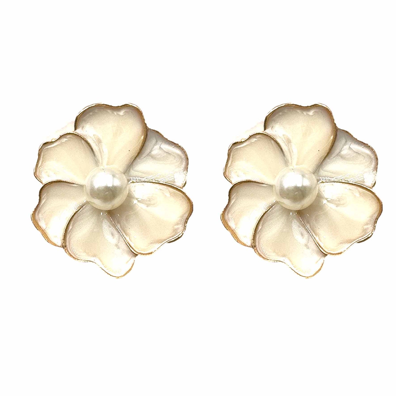 Palestro Milano Orecchini Bianco Fiorellini Smaltati con Perlina