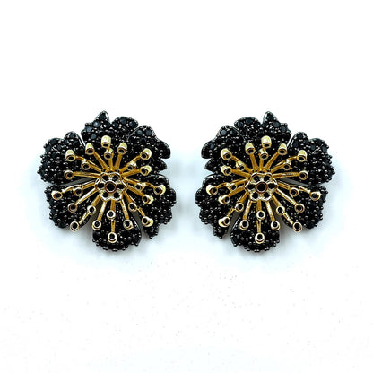 Palestro Milano Orecchini Black&amp;Gold Ibisco di pavè