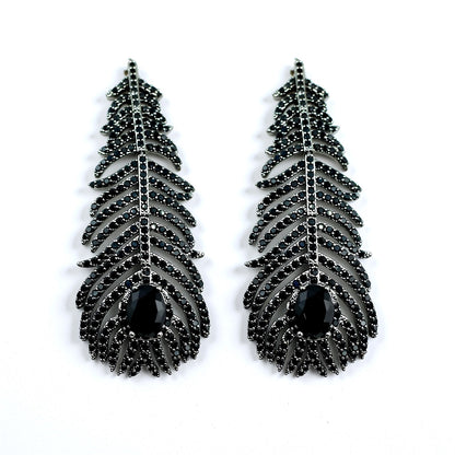 Palestro Milano Orecchini Black Piume di pavone pavè