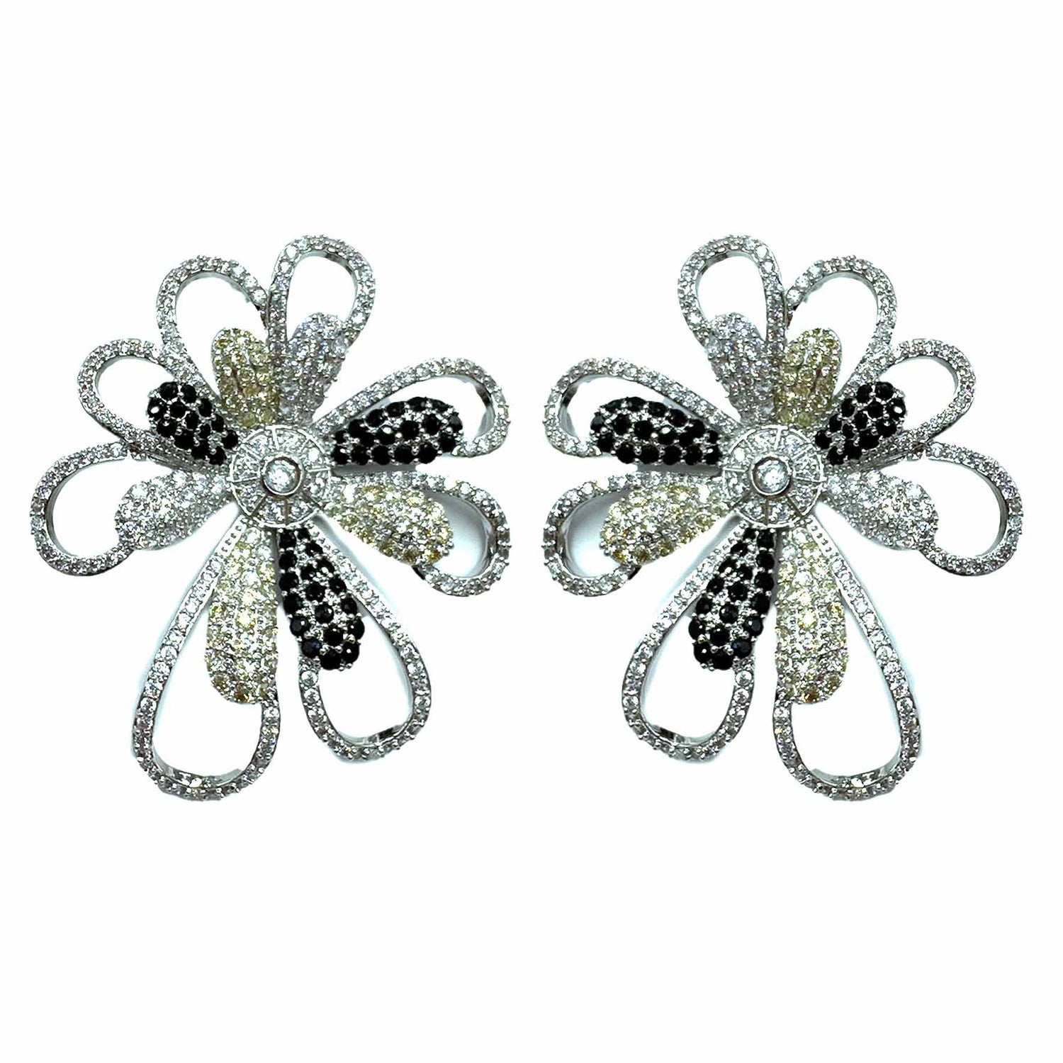 Palestro Milano Orecchini Black &amp; Silver Margherita di pavè