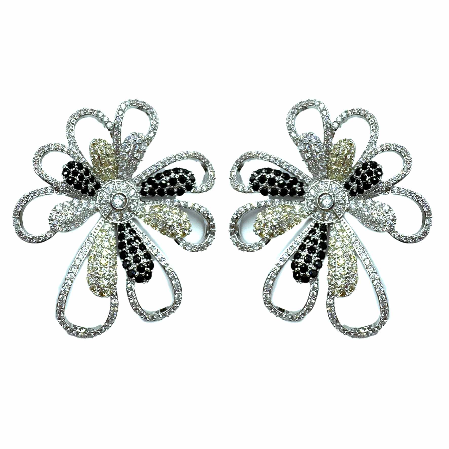 Palestro Milano Orecchini Black &amp; Silver Margherita di pavè