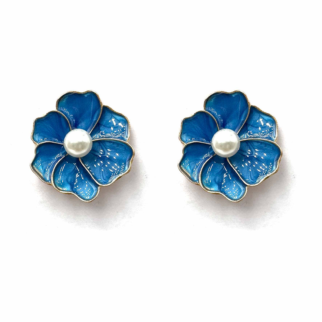Palestro Milano Orecchini Blu chiaro Fiorellini Smaltati con Perlina