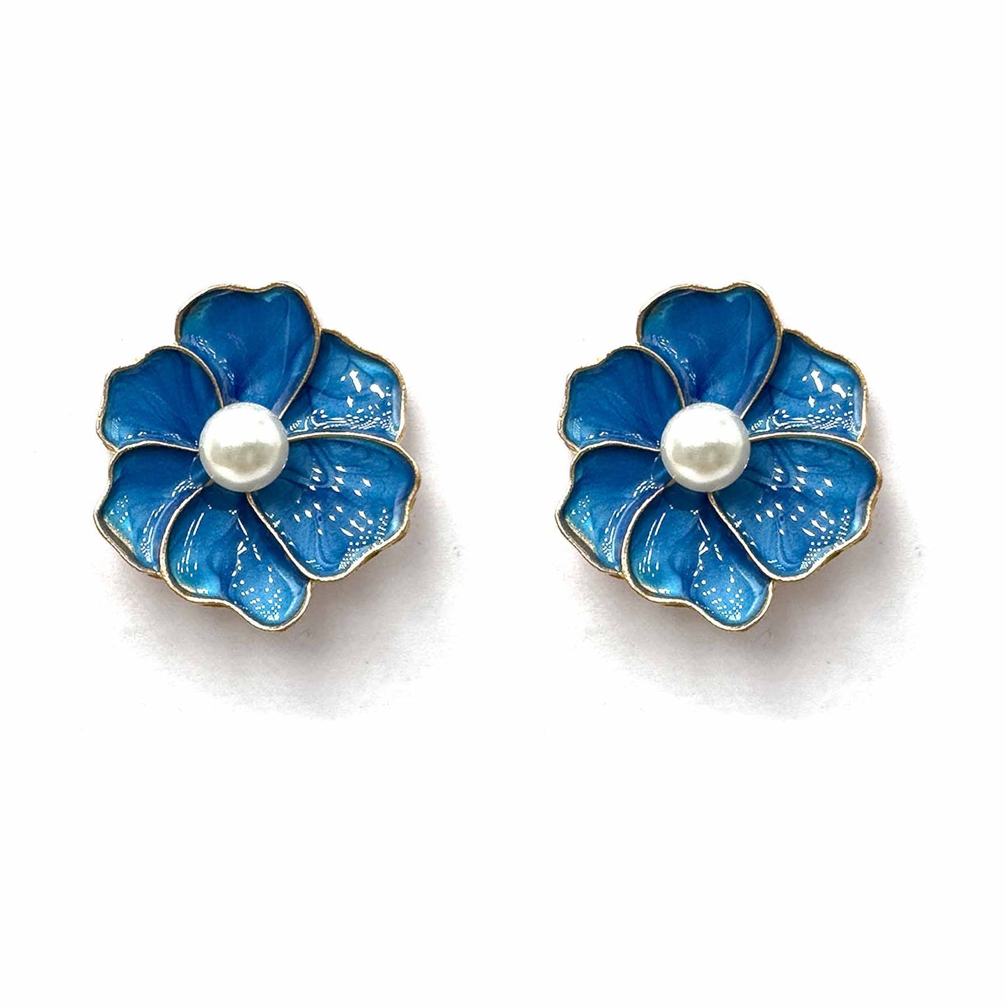 Palestro Milano Orecchini Blu chiaro Fiorellini Smaltati con Perlina