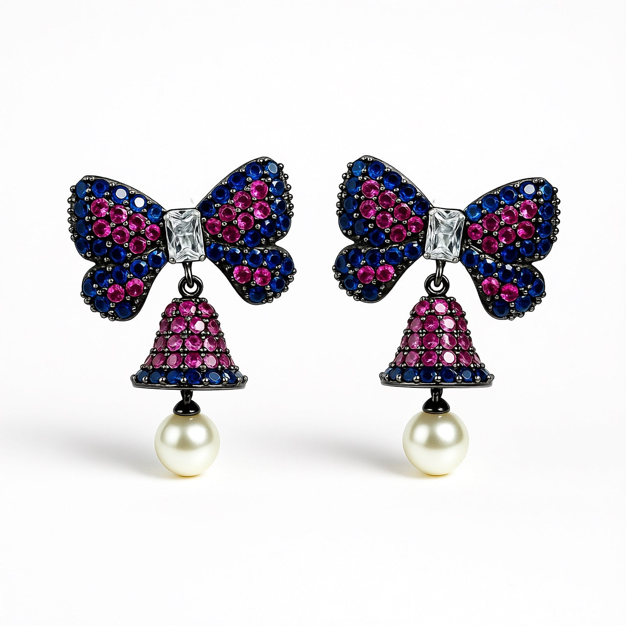 Palestro Milano Orecchini Blu-Fucsia Fiocchetto e Campanella