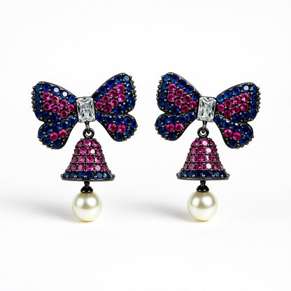 Palestro Milano Orecchini Blu-Fucsia Fiocchetto e Campanella