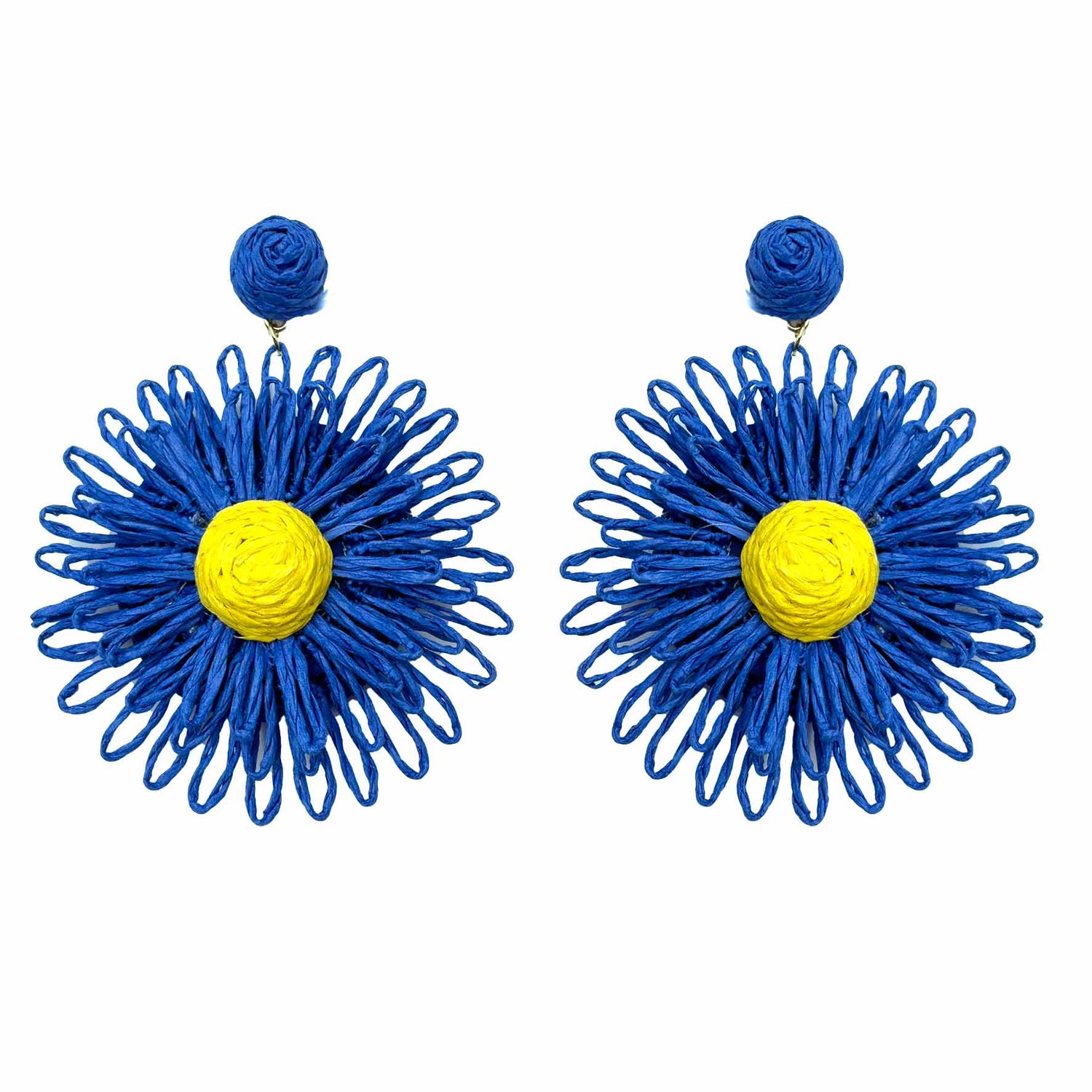 Palestro Milano Orecchini Blu-Giallo Girasoli colorati in rafia