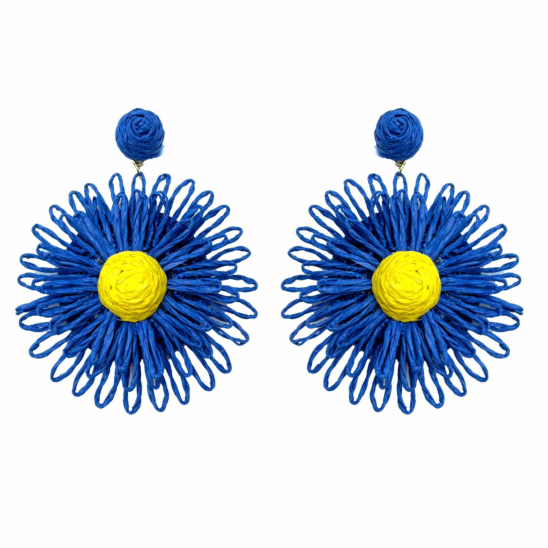 Palestro Milano Orecchini Blu-Giallo Girasoli colorati in rafia