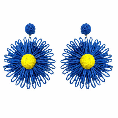 Palestro Milano Orecchini Blu-Giallo Girasoli colorati in rafia