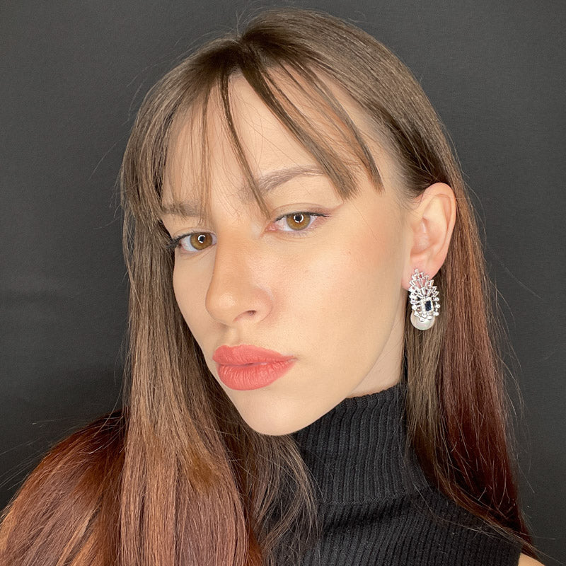 Palestro Milano Orecchini Blu Notte Trionfo di zirconi con perla