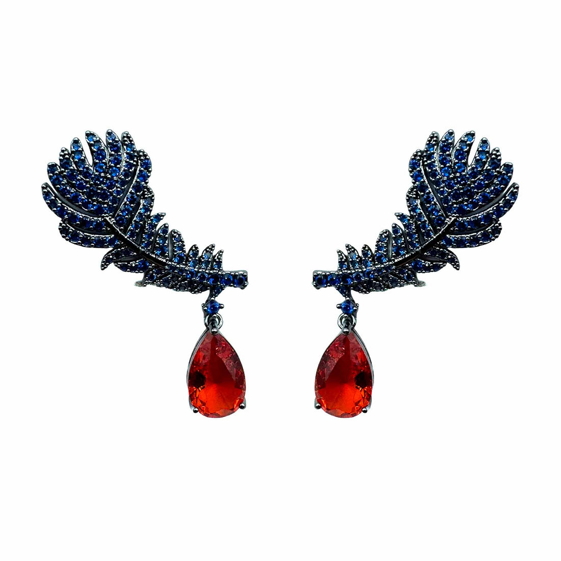 Palestro Milano Orecchini Blu - Rosso Piume rampicanti con goccia