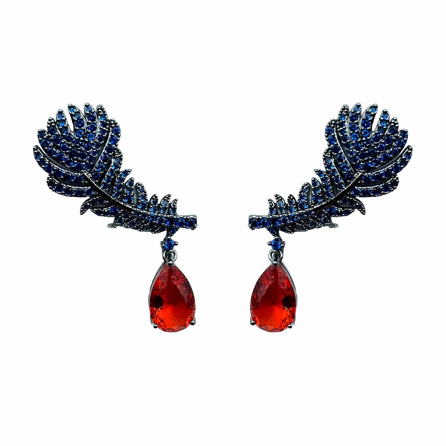 Palestro Milano Orecchini Blu - Rosso Piume rampicanti con goccia
