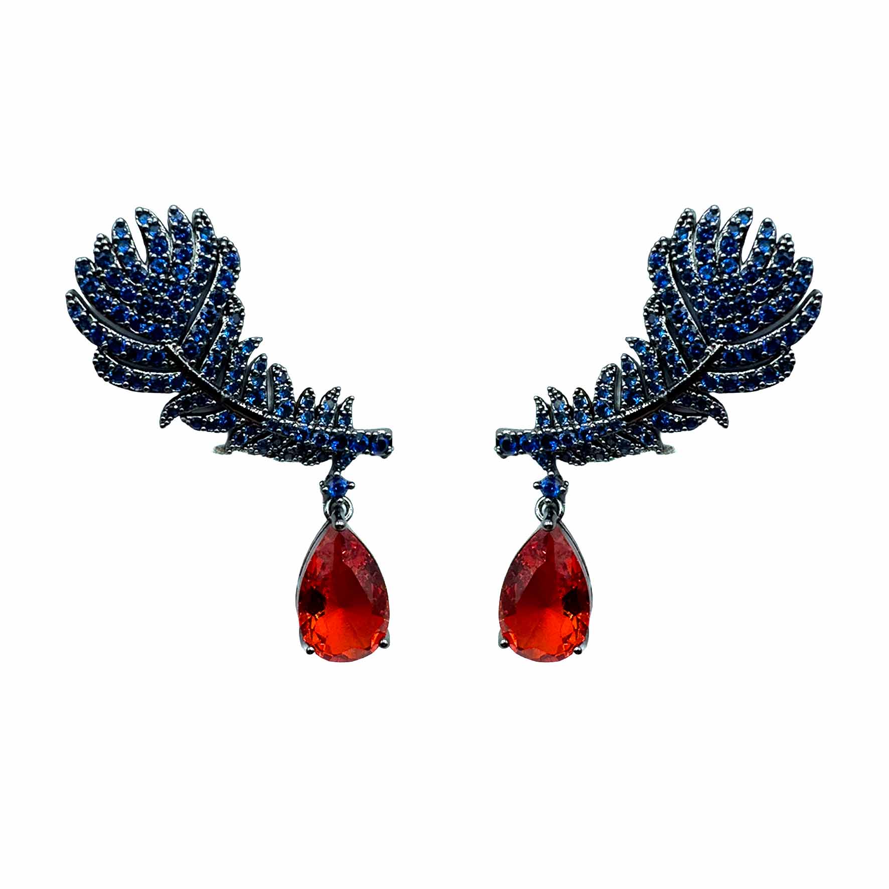 Palestro Milano Orecchini Blu - Rosso Piume rampicanti con goccia