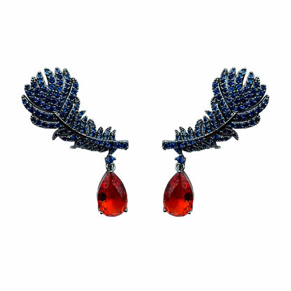 Palestro Milano Orecchini Blu - Rosso Piume rampicanti con goccia