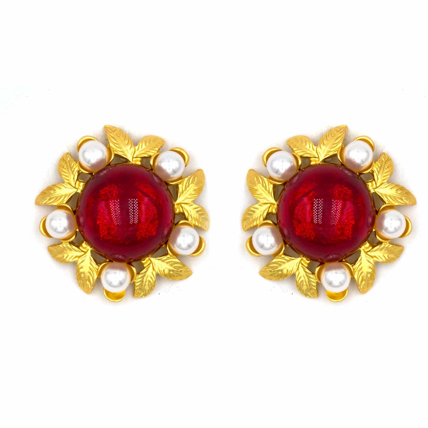 Palestro Milano Orecchini Bottone rosso con perline