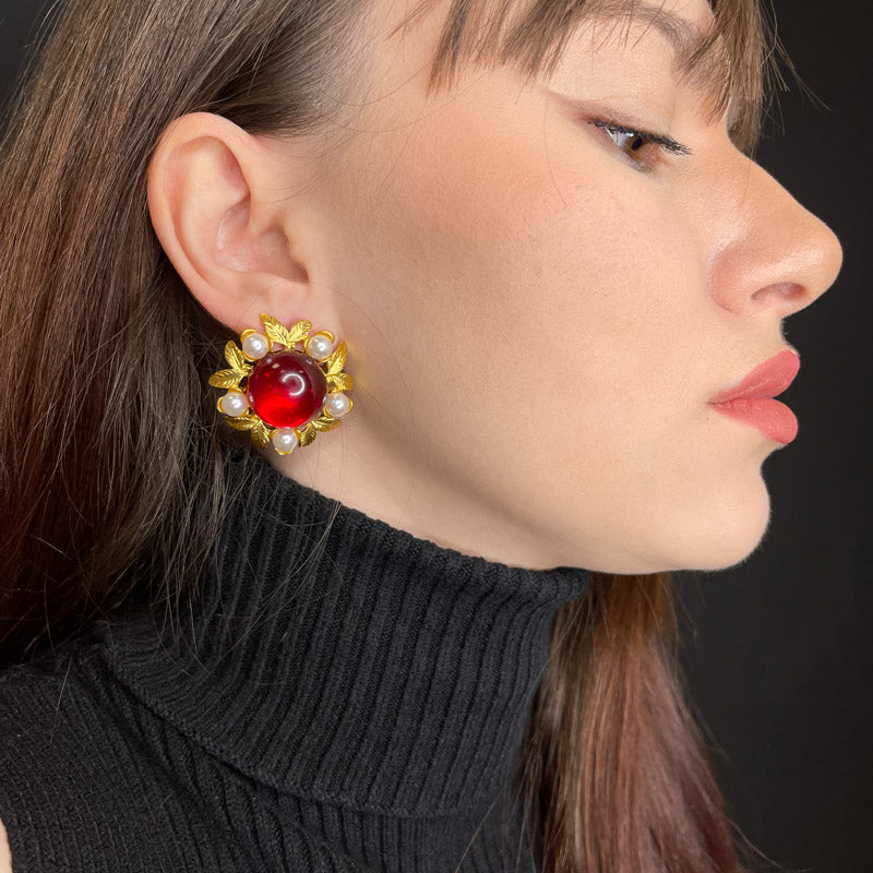 Palestro Milano Orecchini Bottone rosso con perline