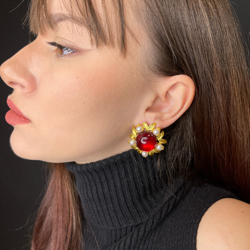 Palestro Milano Orecchini Bottone rosso con perline