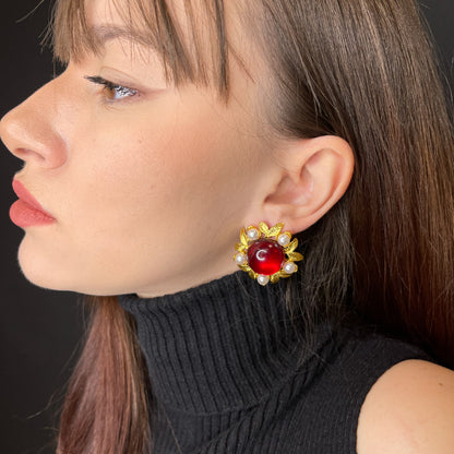 Palestro Milano Orecchini Bottone rosso con perline