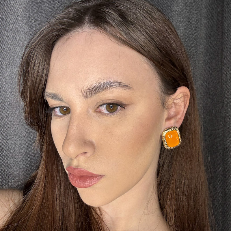 Palestro Milano Orecchini Bottone Vintage Arancio
