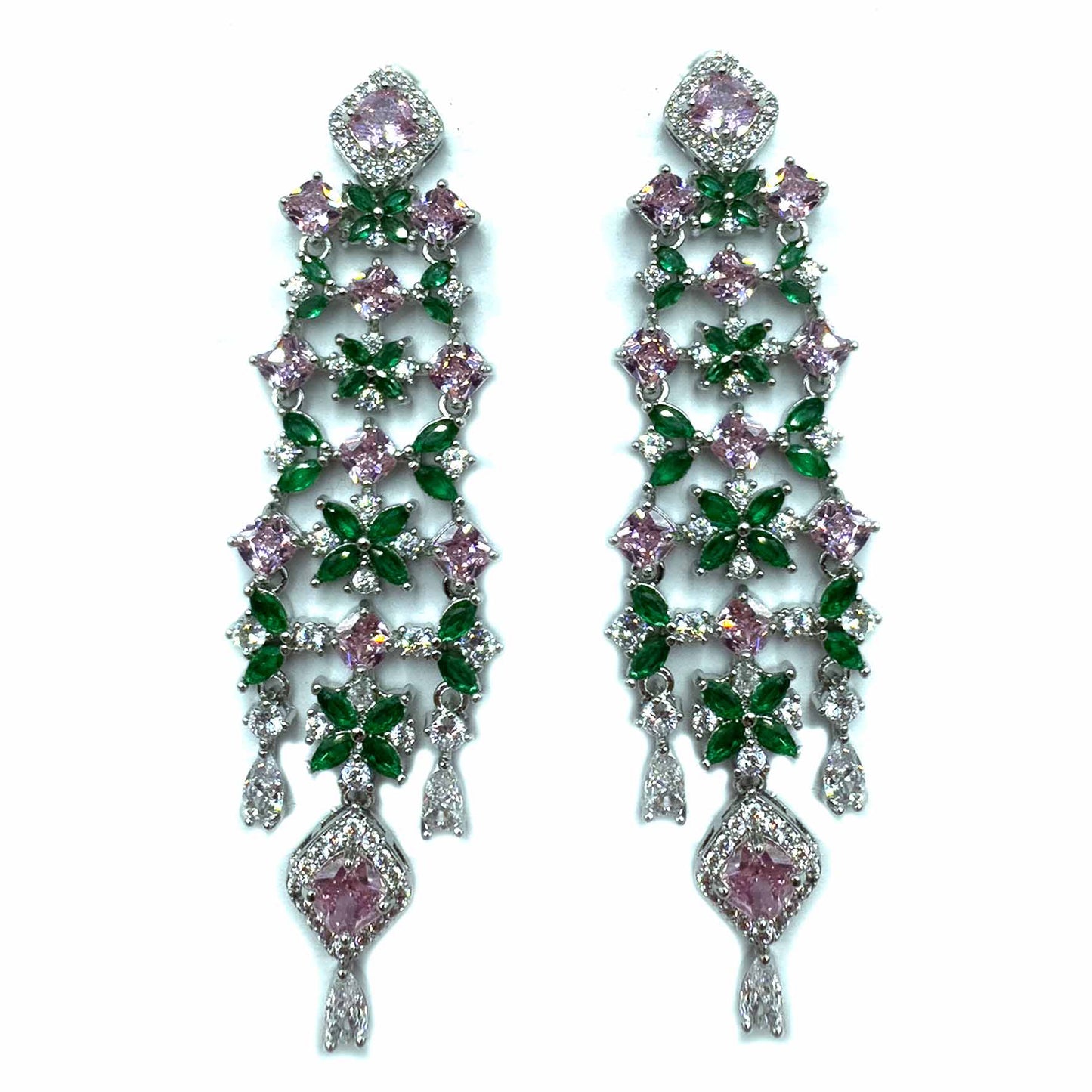 Palestro Milano Orecchini Cascata di pietre e foglioline preziose