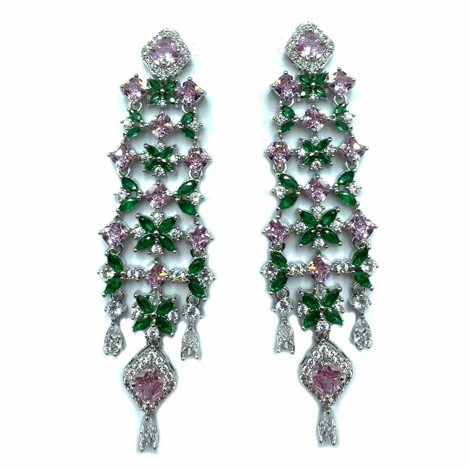 Palestro Milano Orecchini Cascata di pietre e foglioline preziose