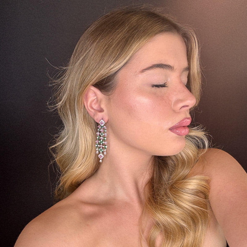 Palestro Milano Orecchini Cascata di pietre e foglioline preziose