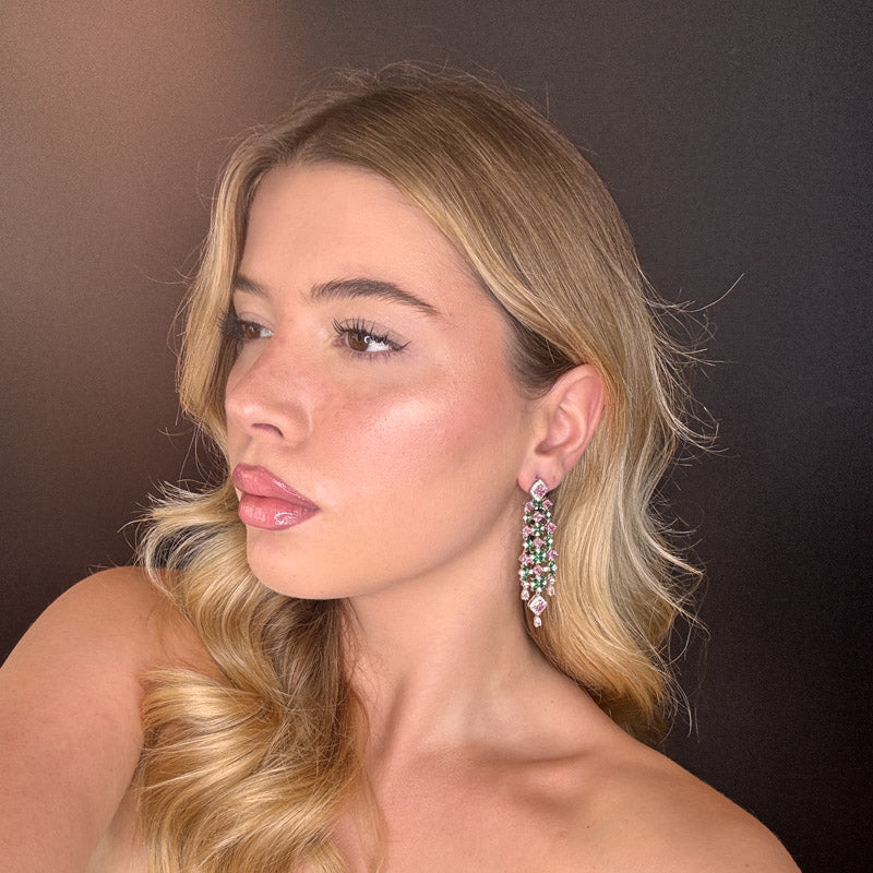 Palestro Milano Orecchini Cascata di pietre e foglioline preziose