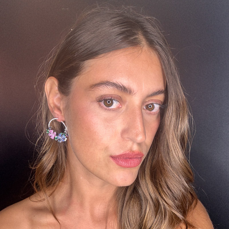 Palestro Milano Orecchini Cerchi con Fiorellini Pavè