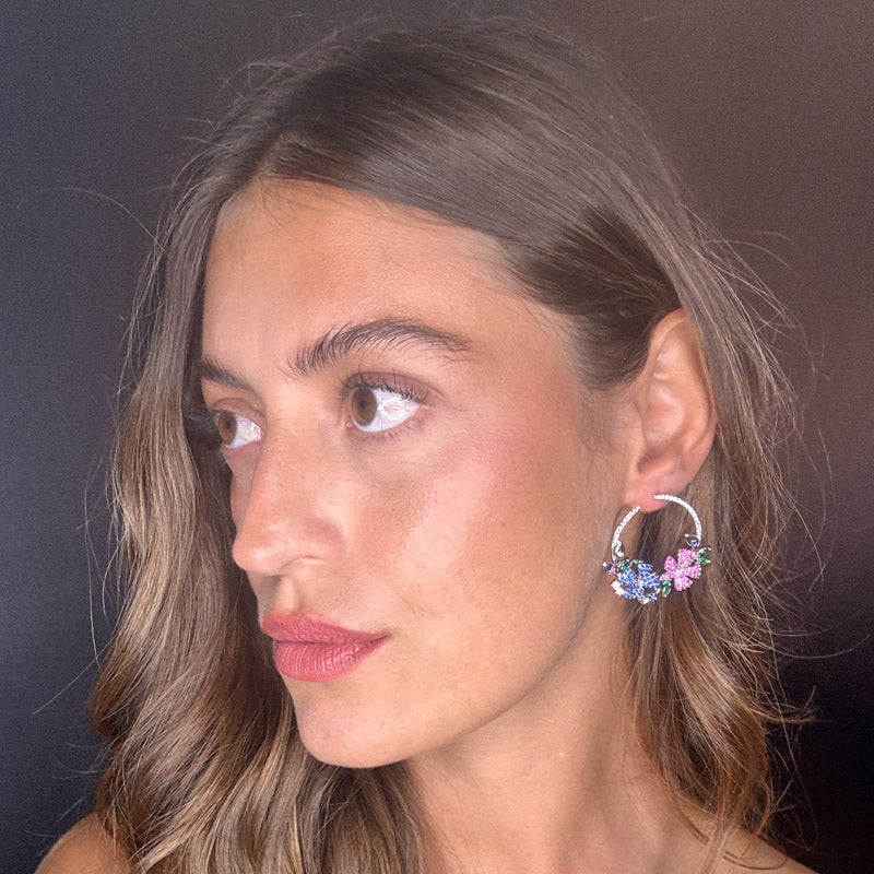 Palestro Milano Orecchini Cerchi con Fiorellini Pavè