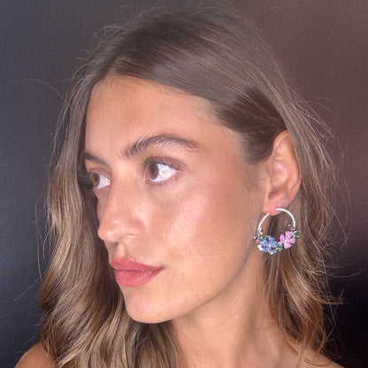 Palestro Milano Orecchini Cerchi con Fiorellini Pavè