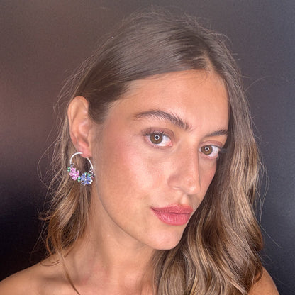 Palestro Milano Orecchini Cerchi con Fiorellini Pavè