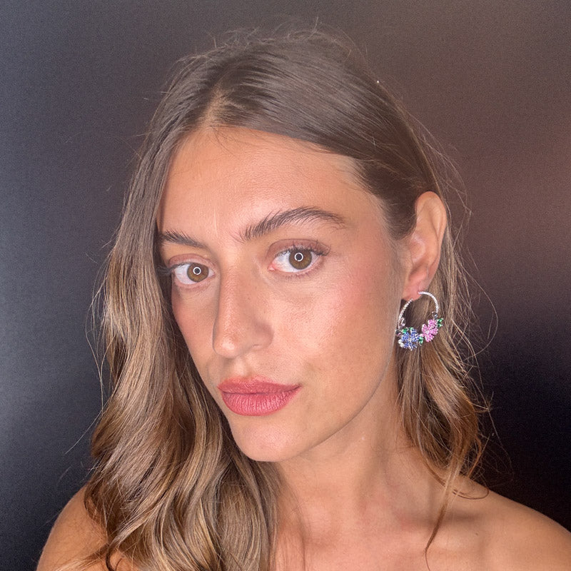 Palestro Milano Orecchini Cerchi con Fiorellini Pavè