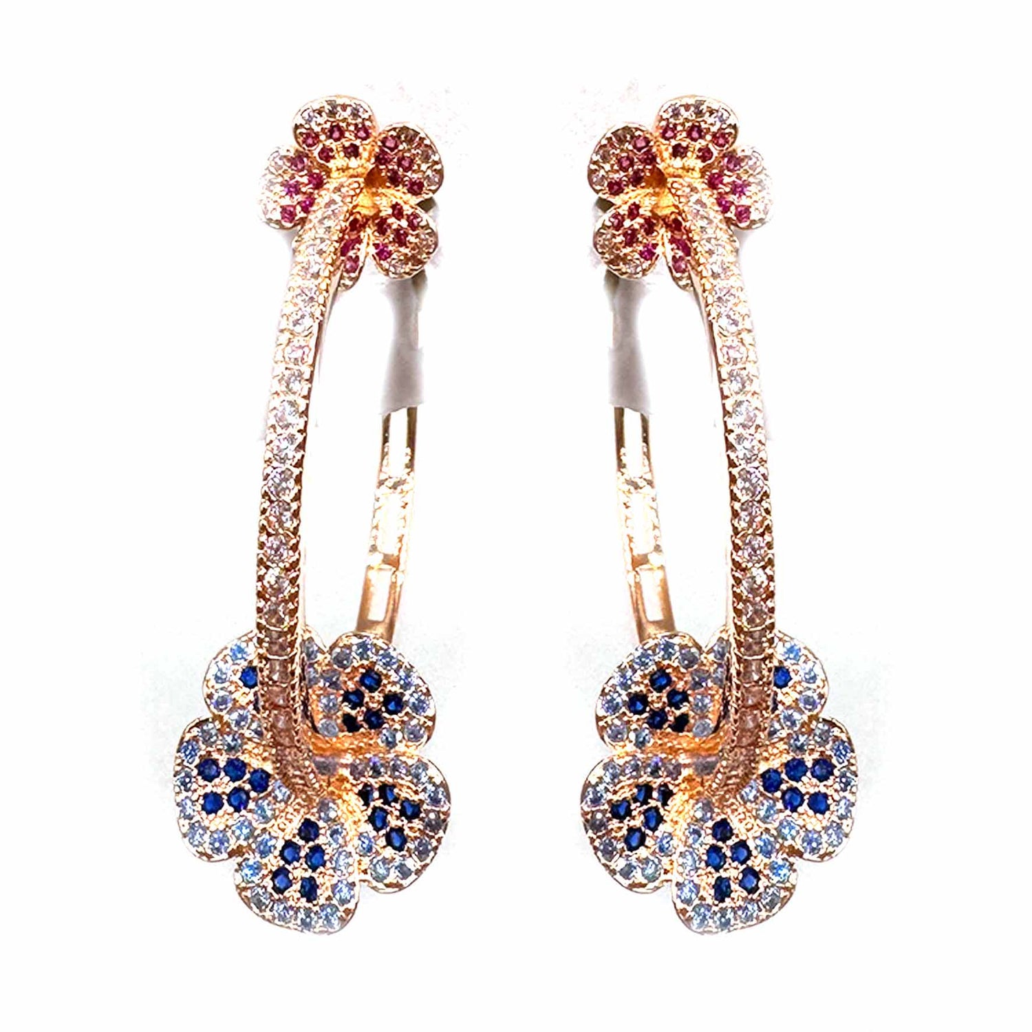 Palestro Milano Orecchini Cerchi di fiorellini azzurri/fucsia