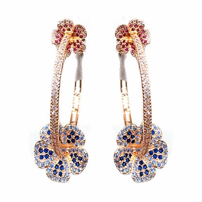 Palestro Milano Orecchini Cerchi di fiorellini azzurri/fucsia